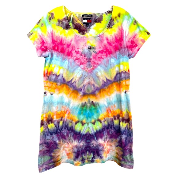 Tommy Hilfiger Large Dress Handmade Tie Dye Rainbow VTG‎ y2k Shift Cotton 1035 - Picture 1 of 12